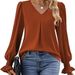 Verve 2025 Women's New TK Chiffon Blouse V-neck Pullover Flared Long Sleeve Top Shirt_ecoleips.com