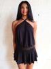 Mozision Halter Backless Sexy Mini Dress Women Robe Fashion Summer New Lace Patchwork Sleeveless Pleated Ruffled Club Dress_ecoleips.com