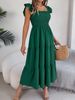 Women's Clothing Solid Color Square Collar Ruffled Waist A Line Long Skirt_ecoleips.com