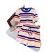 Women's Clothing Fashion Casual Sports Suit For Women Summer New Loose Striped Letter Short Sleeved T Shirt Shorts Two Piece Suit_ecoleips.com