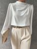 Aria Basics Aria Basics Solid Color Pleated Women's Blouse, Elegant Pullover Satin To, New Euroean And American Commuting Style Long Sleeve_ecoleips.com