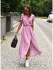 Women's Clothing Summer Printed Dress V Neck Slit Mid Length Fashion_ecoleips.com