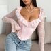 Women's Clothing INS Style Temperament Hot Girl Slim Version Elastic Flower Lace Steel Ring Fishbone Top_ecoleips.com