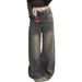 American Retro Washed Jeans For Women Winter Fleece Lined Thickened High Waist Straight Wide Leg Draped Long Pants_ecoleips.com