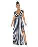 Women's Fashion Dress With Striped Design And Split Front_ecoleips.com
