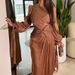 Women's Clothing Autumn And Winter Pleated Ribbon Shiny Evening Dress_ecoleips.com