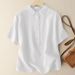 Women's Clothing Solid Color Short Sleeved Pullover Linen Shirt For Women Retro Cotton And Linen Shirt Tops_ecoleips.com