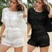 Beach Casual Vacation Sun Protection Cover Up Set European American Loose Fitting Short Sleeved Bikini_ecoleips.com