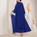 Elegant Muslim Abaya Dress With Lace Trim – Modest Long Sleeve Maxi Dress For Women (Blue) | Flowy Polyester Chiffon Prayer Dress_ecoleips.com