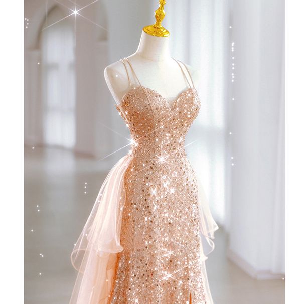 Women's Clothing Sequined Evening Dress 2025 Summer New Sling Sexy Light Luxury Party Dress Skirt Sister Group Banquet Evening Dress_ecoleips.com