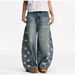 Women's High Waist Wide Leg Jeans Trendy Star Print Side Cutout Casual Cotton Hip Hop Style Loose Fitting Spring/Autumn_ecoleips.com