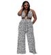 Plus Size Summer Outfits For Women Sleeveless Backless Print Jumpsuit Romper, Floral Grid Sexy Casual Playsuit_ecoleips.com