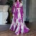 Women's Clothing V Neck Mesh Long Skirt New Retro Ink Printing Design Waist Long Dress For Women_ecoleips.com