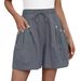 Summer Women's Cotton Linen Shorts European American Style Elastic Waistband Drawstring Pockets_ecoleips.com