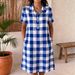 Women's Summer Plaid Print Shirt Dress Casual Loose Fit Short Sleeves European American Style Cross Border Fashion for Women_ecoleips.com