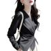 Elegant V-Neck Work Blouse – Black Tailored Shirt (Polyester, S-XXXL, Office Chic, Spring Collection)_ecoleips.com