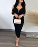 Women's Clothing elegant pure color hip wrapped backless deep V high waist bow elastic slit dress_ecoleips.com