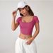Voya Women's Independent Station 2026 New Irregular Square Neck Knitted Short Sleeved T-shirt Short Fit Top_ecoleips.com