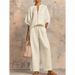 Summer Women's Wide Leg Pants Set Casual Loose Fit Zipper Round Neck Top Solid Color American Style_ecoleips.com
