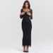 New Sleeved Mesh Fashion Long V-Neck Low Cut Split Hip Bag Skirt Wind Dress_ecoleips.com