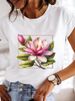 European And American Cross-border Foreign Trade Women's Floral Plant Print Round-neck Short-sleeve T-shirt Top_ecoleips.com