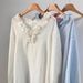 Water Forest French Romantic Linen Handmade Edge V-Neck Tie Shirt Women, Loose And Versatile Top For Women_ecoleips.com