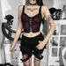 Women's Dark Style Camisole Early Spring New Lace Trim Backless Tie up Vest Top_ecoleips.com