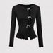 Retro Women's Long Sleeve Knit T-Shirt Black Hollow out Design Bow Hem Split Autumn Clothing for Ladies_ecoleips.com