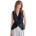 100% Linen V-Neck Vest For Women - Short Sleeveless Tank Top With Waist Tie, French Minimalist Style, Natural & Black_ecoleips.com