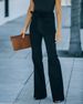 Stretch Fit Tied Waist Flared Bootcut Jeans For Women - Trendy High-Waisted Denim Pants With Comfortable Elastic Fabric_ecoleips.com