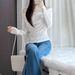 AD885 Women's White Lace T-Shirt With Dropped Collar, Early Autumn Two-Piece Long Sleeve Slim Fit Base Shirt_ecoleips.com