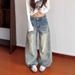 Women's Trendy Street Style Denim Jeans Relaxed Wide Leg Floor Length Design Whisker Stripes Spring Autumn_ecoleips.com