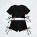 Women's Clothing Solid Color Conservative Short Sleeved Lace Up Split Swimsuit Women's Beach Bikini Two Piece Swimsuit_ecoleips.com