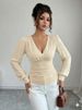 K New V-neck Fashion Handmade Pearl Solid Color Long Sleeved Slim Fit T-shirt For Women_ecoleips.com