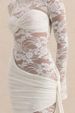 Elegant Lace & Solid Panel Bodycon Dress With Long Sleeves, Waist-Defining Silhouette And Flowing Ribbon Accents - Sophisticated Fall Evening Dress_ecoleips.com