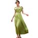 Ba7030 Avocado Green Wael Satin Hand-Sewn Diamond Short-Sleeved Socialite Style Retro Dress_ecoleips.com