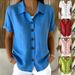New Women's Casual Button Down Shirt Short Sleeve Cotton Linen Comfortable American Style Summer Top_ecoleips.com