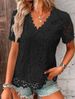 Women's Summer New Hot Sale V-neck Elegant Lace Top Short Sleeve T-shirt_ecoleips.com