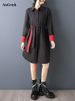 Oversized Contrast Color Long Sleeve Shirt Dress For Women Spring Autumn New Loose Casual Vintage Dress Elegant Clothes 2026_ecoleips.com