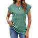 Women's Clothing Solid Color Jacquard Loose Round Neck Short Sleeved T Shirt Tops_ecoleips.com