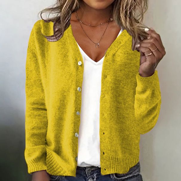 Versatile V-Neck Button-Up Knit Cardigan For Women - Soft Acrylic Blend, Comfort Fit, Long Sleeve, Casual & Chic_ecoleips.com