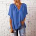 Women's Clothing Summer Casual Women's T-Shirt Chiffon Blouse V Neck Top Loose Fit New_ecoleips.com