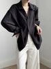 V-Neck Linen Shirt Women's Long Sleeve – Boho Chic Sun Protection Blouse, Breathable Cotton Linen Top For Summer, Loose Fit Casual Shirt_ecoleips.com