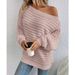Elegant Batwing Sleeve Knit Sweater Women's Solid Color Oversized Pullover - Crew Neck, Textured Stripe, Comfy Acrylic Fabric For Work & Casual_ecoleips.com