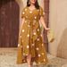 Women's Polka Dot Wrap Dress – Stretchy Waist, Flowy A-Line Silhouette (Plus Size, Breathable Polyester, Casual To Office Ready)_ecoleips.com