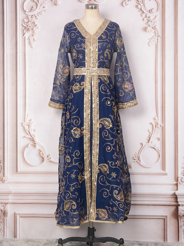 Women’s Clothing Real Shot Muslim Women's Clothing Embroidery Beaded Evening Dress_ecoleips.com