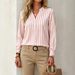 Women's Striped Stand Collar Long Sleeve Shirt Style Commuter Top Relaxed Everyday Wear Comfortable Feshion_ecoleips.com