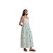Women's Bohemian Floral Maxi Dress With Tie-Shoulder Ruching, Layered Mid-Length Dress, Flowing And Color-Block Design_ecoleips.com