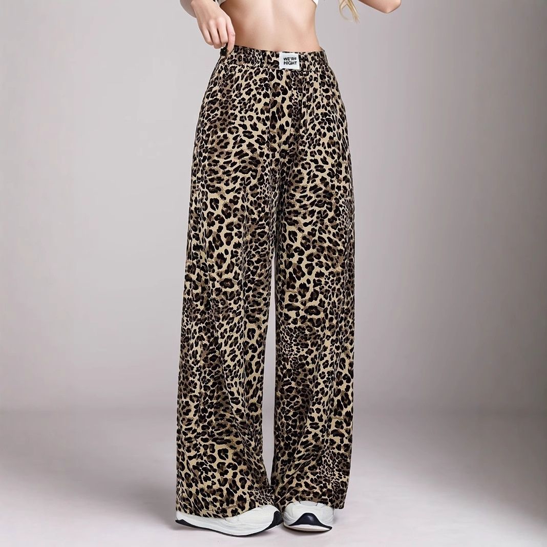 Aria Basics European And American Cross-Border Autumn Winter New Leopard Print Straight Printed High Waist Long Wide Leg Pants_ecoleips.com