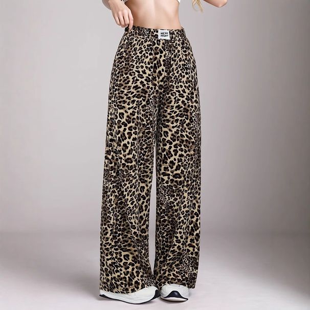 Aria Basics European And American Cross-Border Autumn Winter New Leopard Print Straight Printed High Waist Long Wide Leg Pants_ecoleips.com